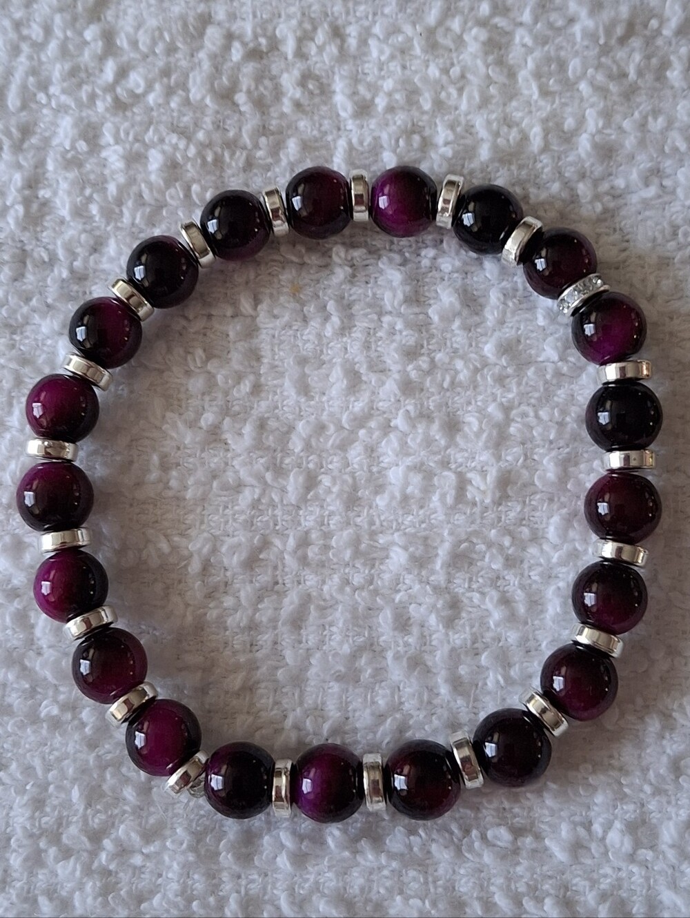 Plus Size Handmade Purple Bead Stretch Bracelet with Silver Spacers